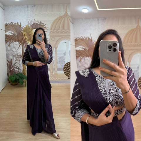 New Super Trending Embroidery cording work ready to wear saree with Embroidery work