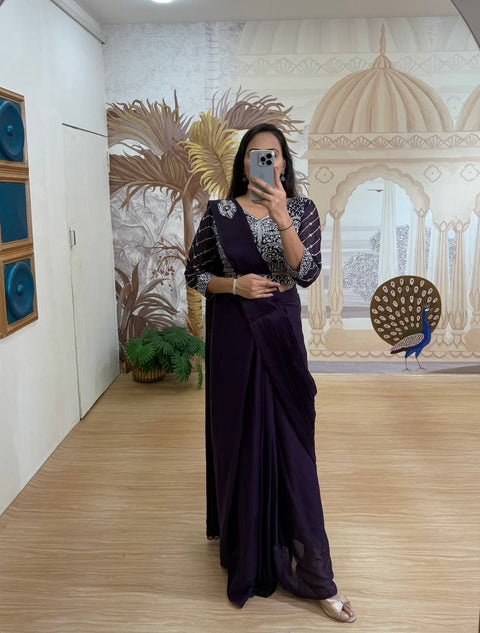 New Super Trending Embroidery cording work ready to wear saree with Embroidery work