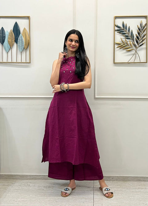 Beautiful Embroidery work Sleeveless Aline Kurti Palazzo suit