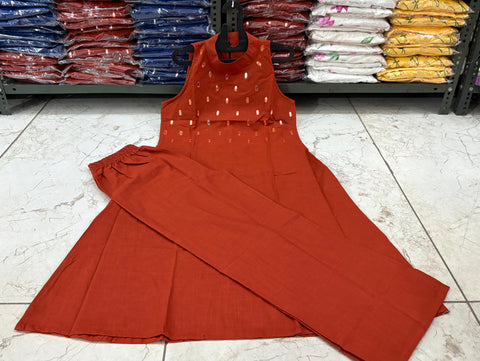 Beautiful Embroidery work Sleeveless Aline Kurti Palazzo suit