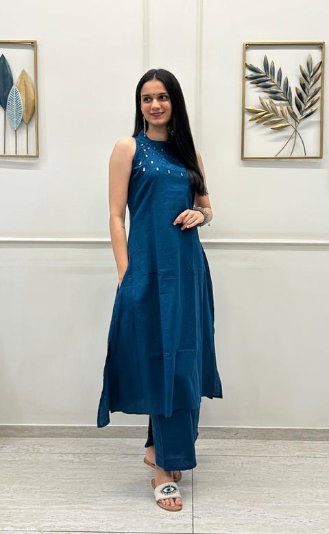 Beautiful Embroidery work Sleeveless Aline Kurti Palazzo suit