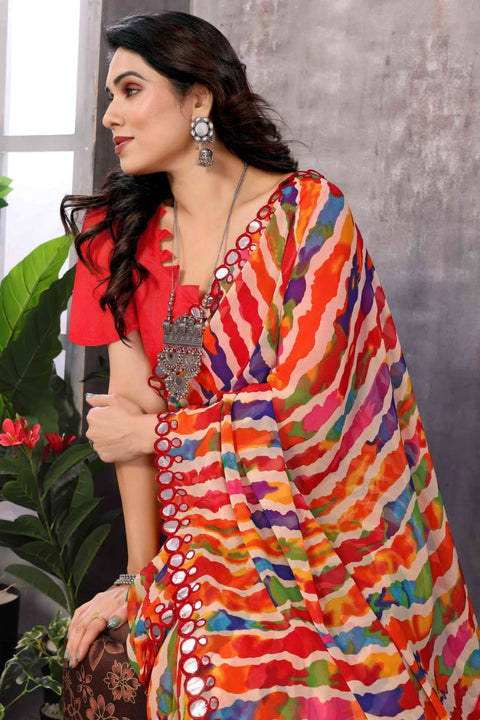MULTICOLOUR PRINTED GEORGETTE SAREE