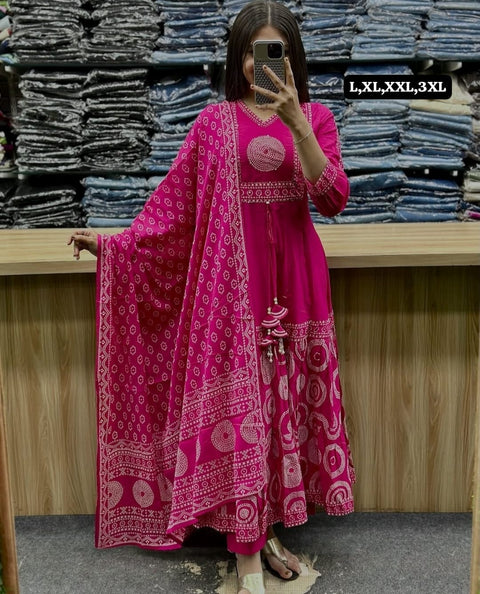 Sequence Embroidery - printted work Anarkali kurti set