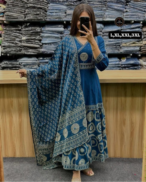 Sequence Embroidery - printted work Anarkali kurti set