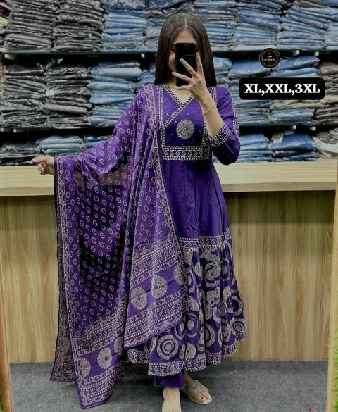 Sequence Embroidery - printted work Anarkali kurti set