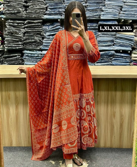 Sequence Embroidery - printted work Anarkali kurti set