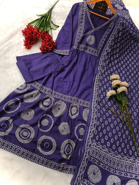Sequence Embroidery - printted work Anarkali kurti set