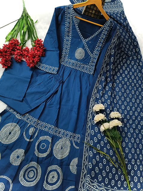 Sequence Embroidery - printted work Anarkali kurti set