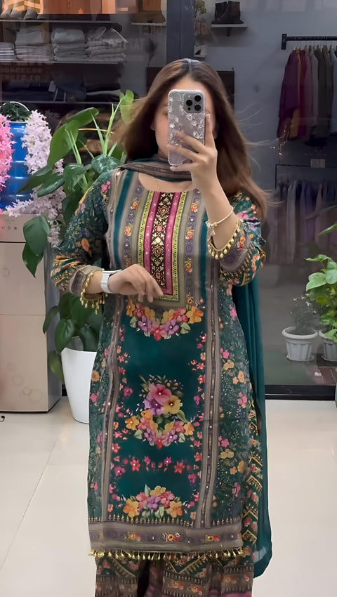 Trendy Georgette 3-Piece Set with Real Mirror Work