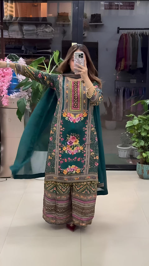 Trendy Georgette 3-Piece Set with Real Mirror Work