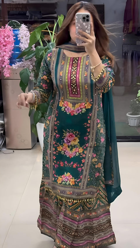 Trendy Georgette 3-Piece Set with Real Mirror Work