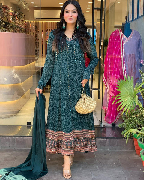 Embroidery work Kurti (Gown) with sephon Dupatta