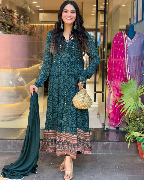 Embroidery work Kurti (Gown) with sephon Dupatta