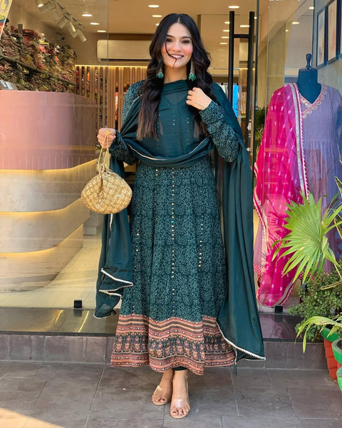 Embroidery work Kurti (Gown) with sephon Dupatta