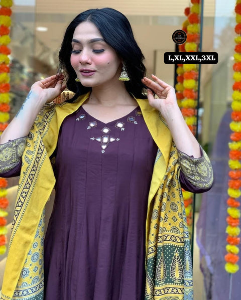 Handwork print cotton Anaarkali 3pis dress