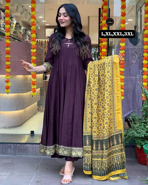Handwork print cotton Anaarkali 3pis dress