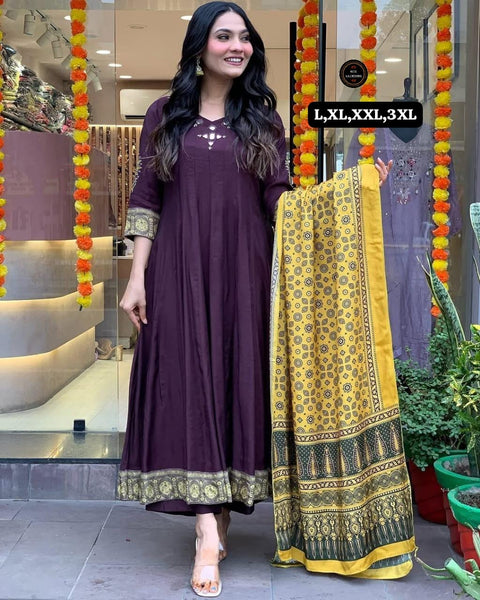 Handwork print cotton Anaarkali 3pis dress