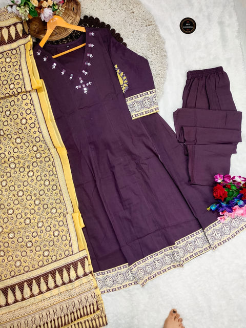 Handwork print cotton Anaarkali 3pis dress