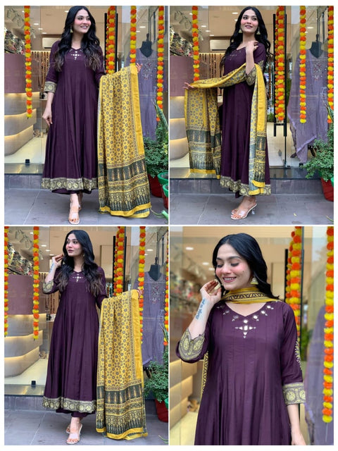 Handwork print cotton Anaarkali 3pis dress