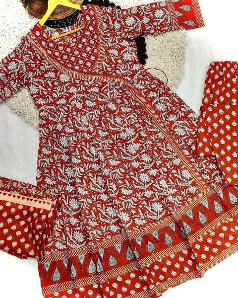 Sanganeri Print Anarkali Kurta Set with Adda Embroidery Work  Cotton Ethnic Wear