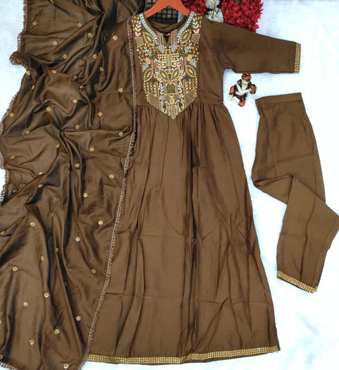 Viscose Chanderi Embroidered Kurti Set with Dupatta Festive Ethnic Wear Collection