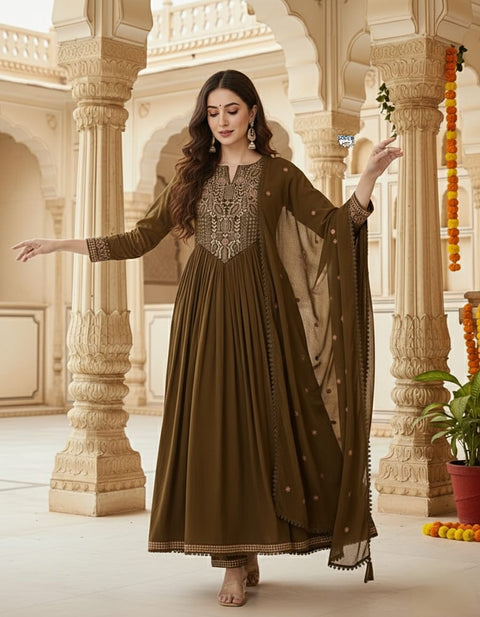 Viscose Chanderi Embroidered Kurti Set with Dupatta Festive Ethnic Wear Collection