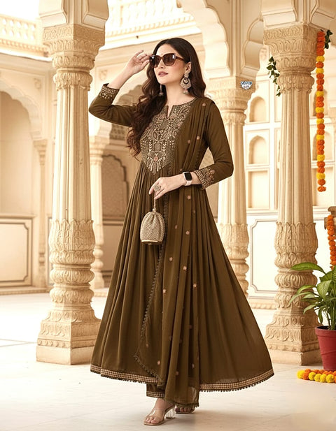 Viscose Chanderi Embroidered Kurti Set with Dupatta Festive Ethnic Wear Collection