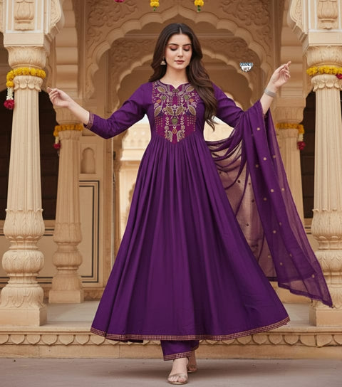 Viscose Chanderi Embroidered Kurti Set with Dupatta Festive Ethnic Wear Collection