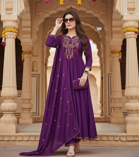 Viscose Chanderi Embroidered Kurti Set with Dupatta Festive Ethnic Wear Collection