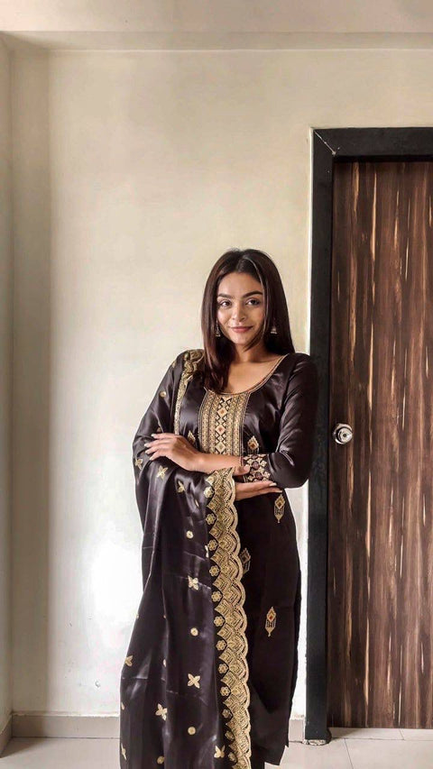 Party Wear Malay Satin Silk Kurti Set with Dupatta
