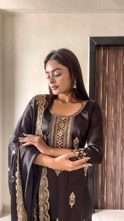 Party Wear Malay Satin Silk Kurti Set with Dupatta