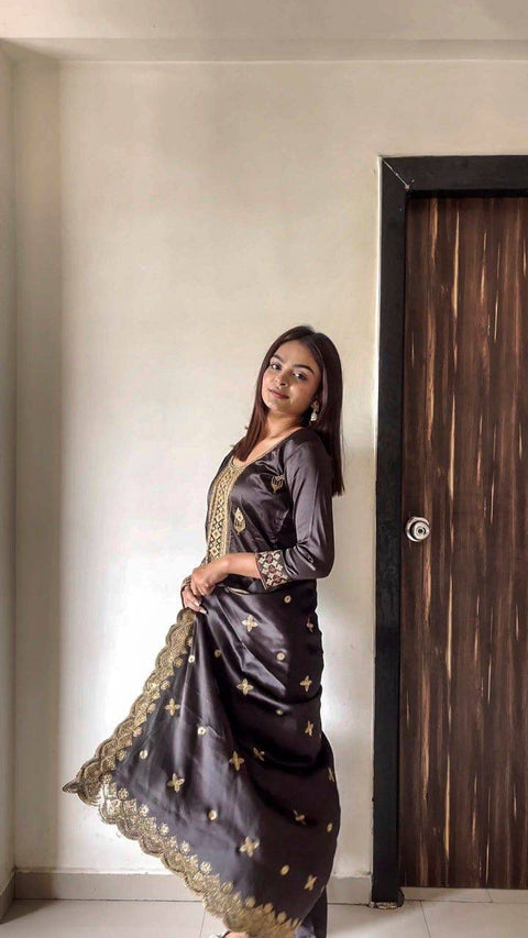 Party Wear Malay Satin Silk Kurti Set with Dupatta