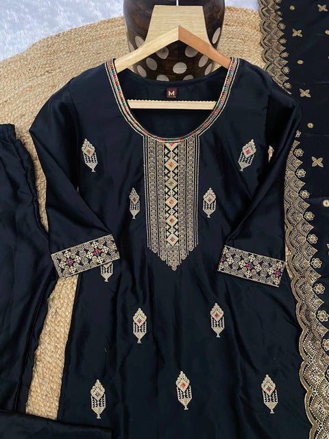 Party Wear Malay Satin Silk Kurti Set with Dupatta