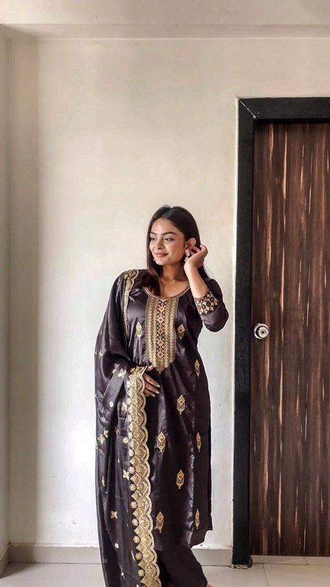 Party Wear Malay Satin Silk Kurti Set with Dupatta