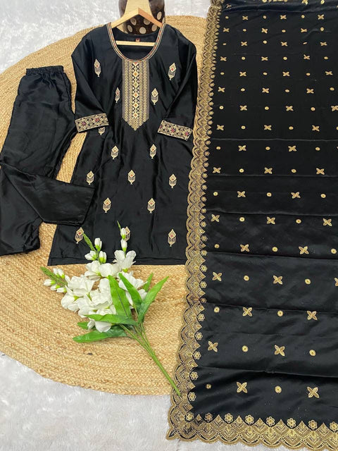 Party Wear Malay Satin Silk Kurti Set with Dupatta