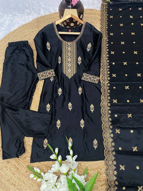 Party Wear Malay Satin Silk Kurti Set with Dupatta