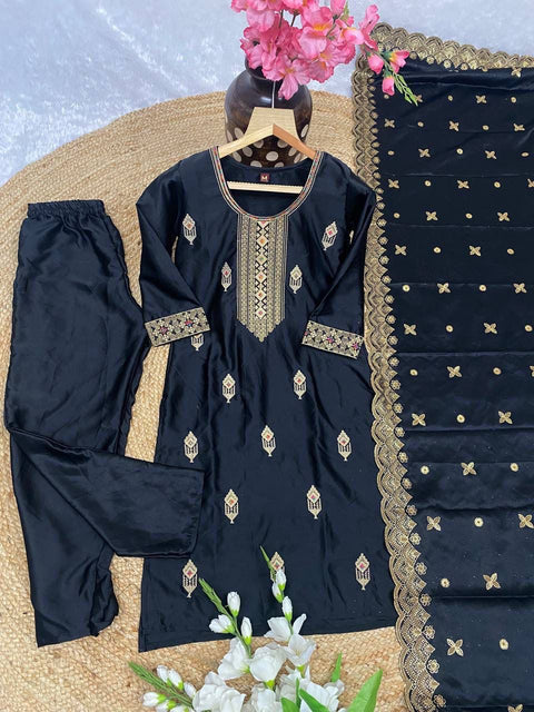 Party Wear Malay Satin Silk Kurti Set with Dupatta