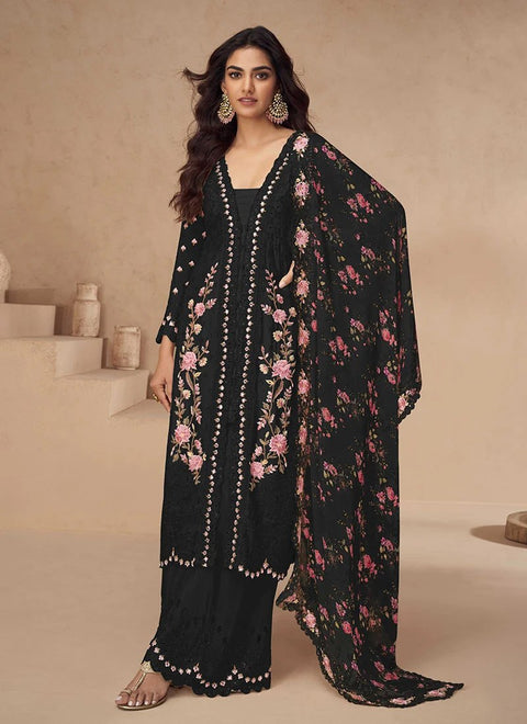 Festival Wear Chinon Silk Suit with Mirror & Diamond Work