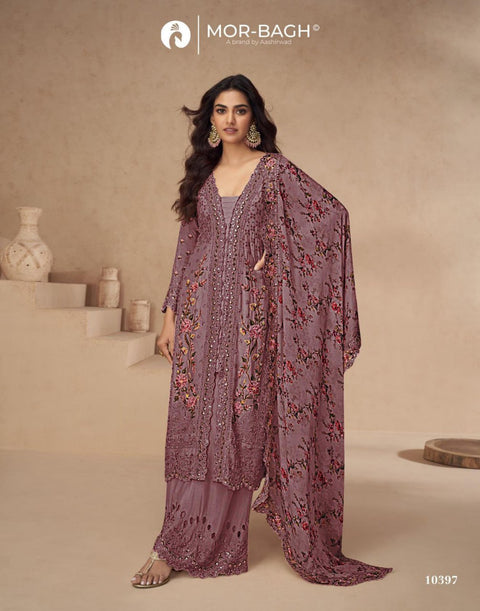 Festival Wear Chinon Silk Suit with Mirror & Diamond Work