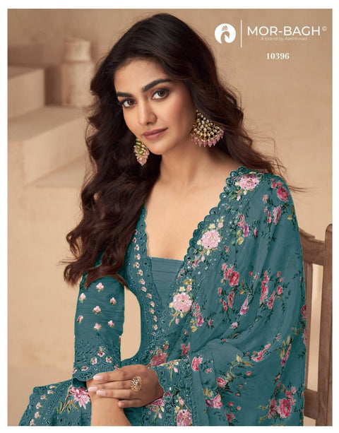 Festival Wear Chinon Silk Suit with Mirror & Diamond Work