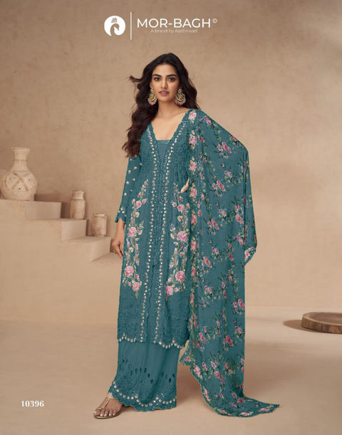 Festival Wear Chinon Silk Suit with Mirror & Diamond Work