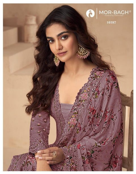 Festival Wear Chinon Silk Suit with Mirror & Diamond Work