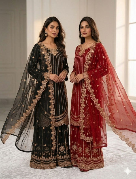 Designer Embroidery Work Top Palazzo with Fancy Dupatta