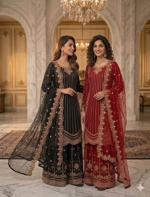 Designer Embroidery Work Top Palazzo with Fancy Dupatta
