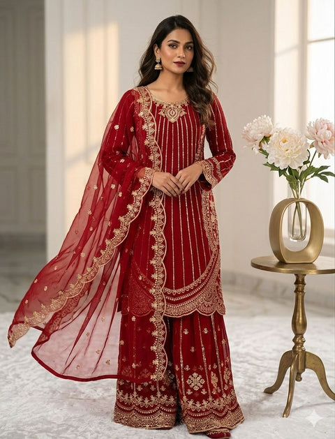 Designer Embroidery Work Top Palazzo with Fancy Dupatta