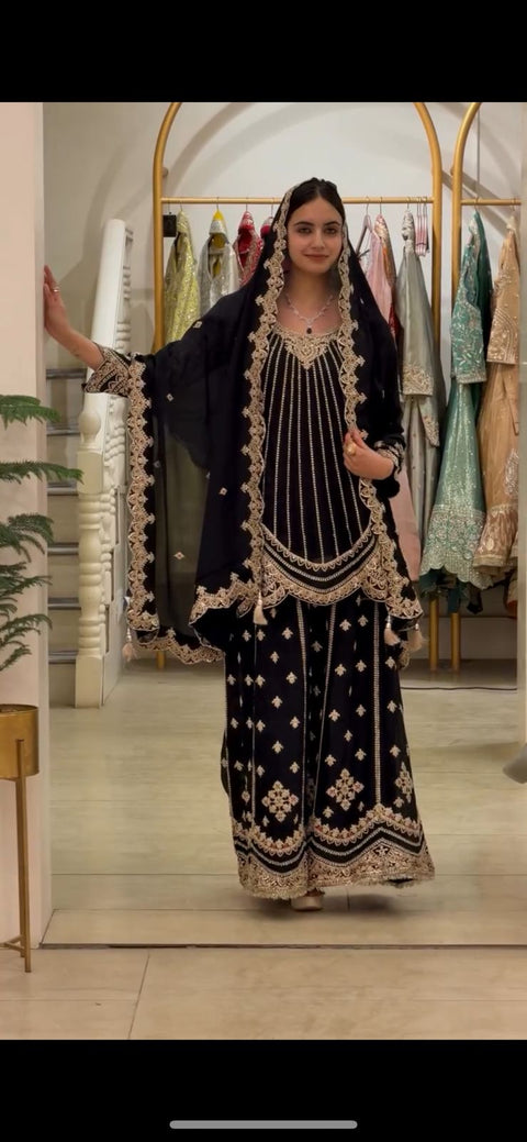 Designer Embroidery Work Top Palazzo with Fancy Dupatta