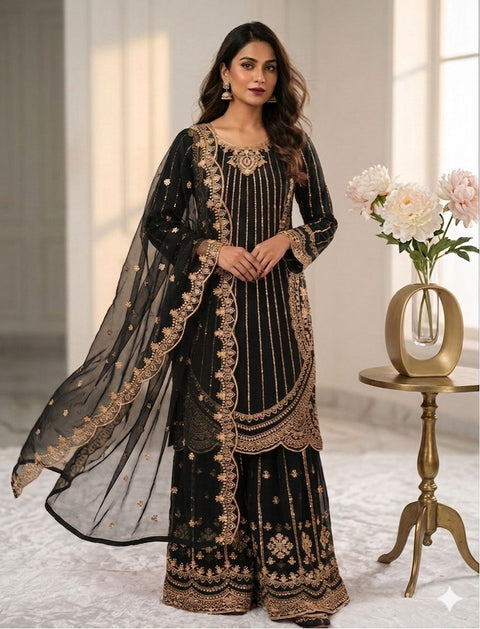 Designer Embroidery Work Top Palazzo with Fancy Dupatta