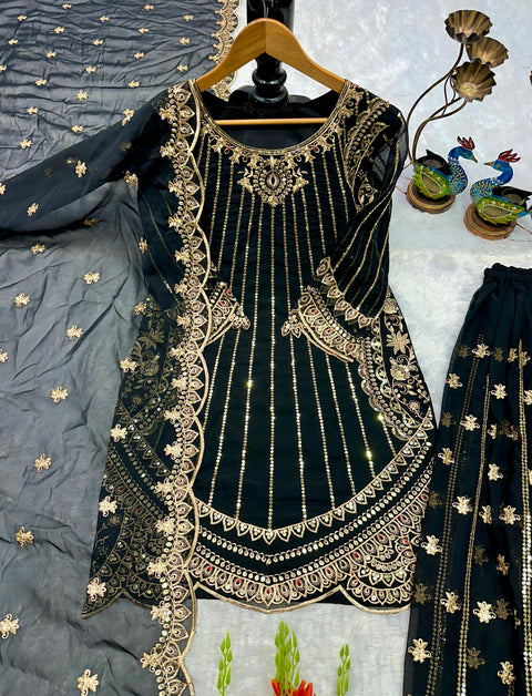 Designer Embroidery Work Top Palazzo with Fancy Dupatta