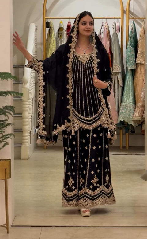 Designer Embroidery Work Top Palazzo with Fancy Dupatta