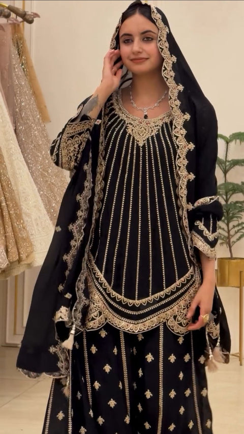 Designer Embroidery Work Top Palazzo with Fancy Dupatta